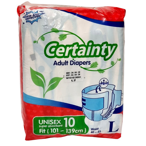 CERTAINTY ADULT DIAPERS LARGE 10